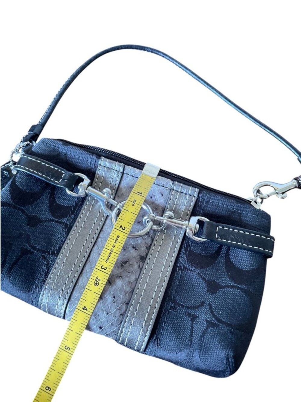 RARE Coach Jacquard Python Stripe Demi Pouch Wristlet Black and Grey Snakeskin - Picture 9 of 10